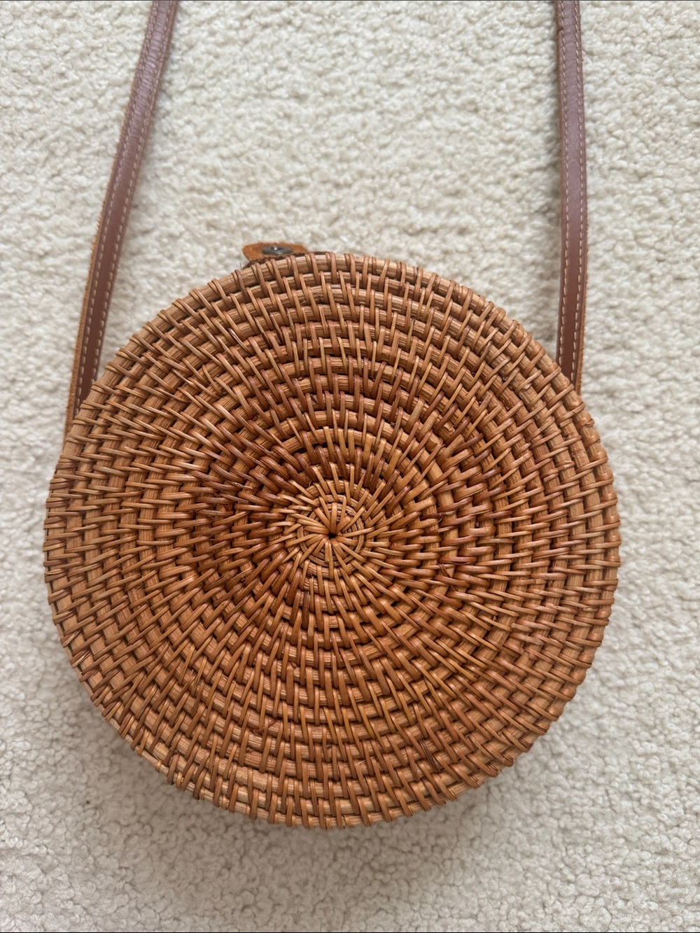 Round Woven Crossbody Bag in Brown - Picture 2 of 7